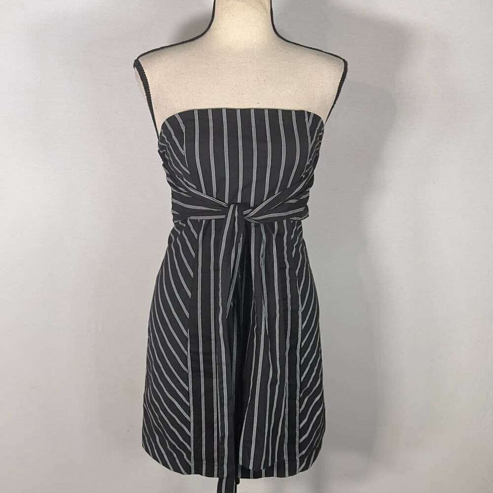 AMT Above Mediocre Taste Mini Dress Women's Small Black White Striped Strapless